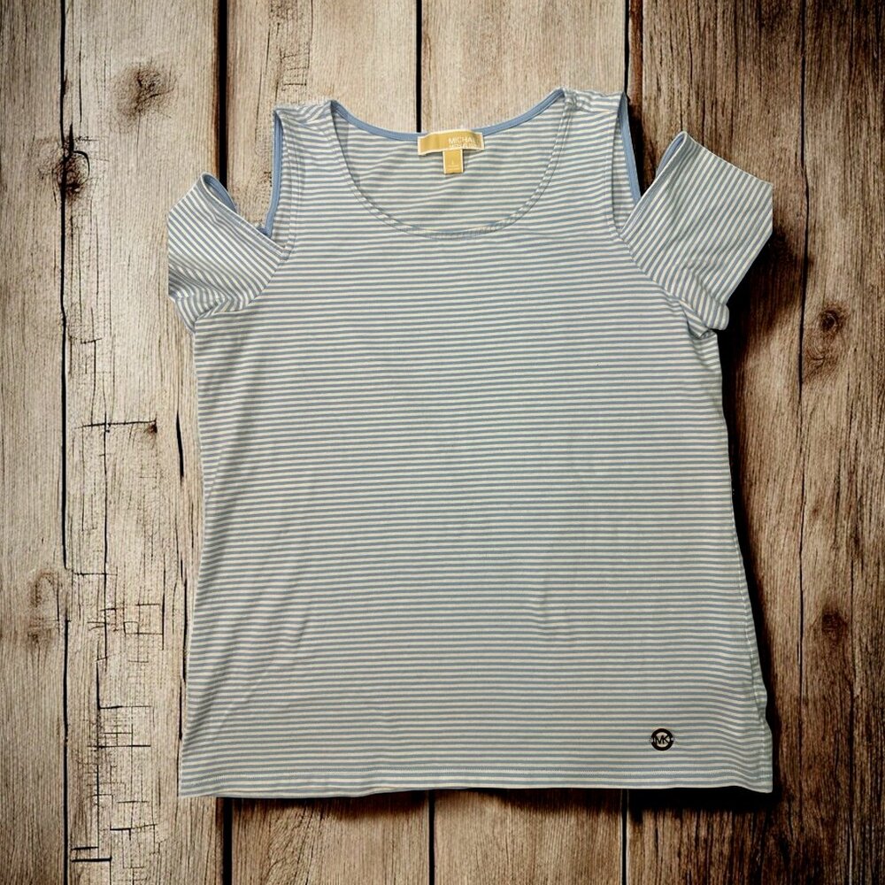 Michael Kors Sky Blue & White Pinstripe Tee: Size Woman L